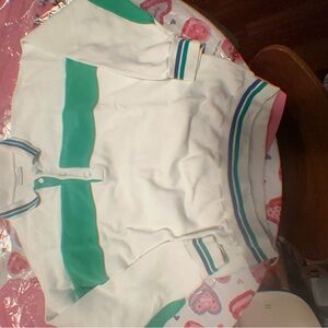 adidas White and Green Casual Button Down Shirt